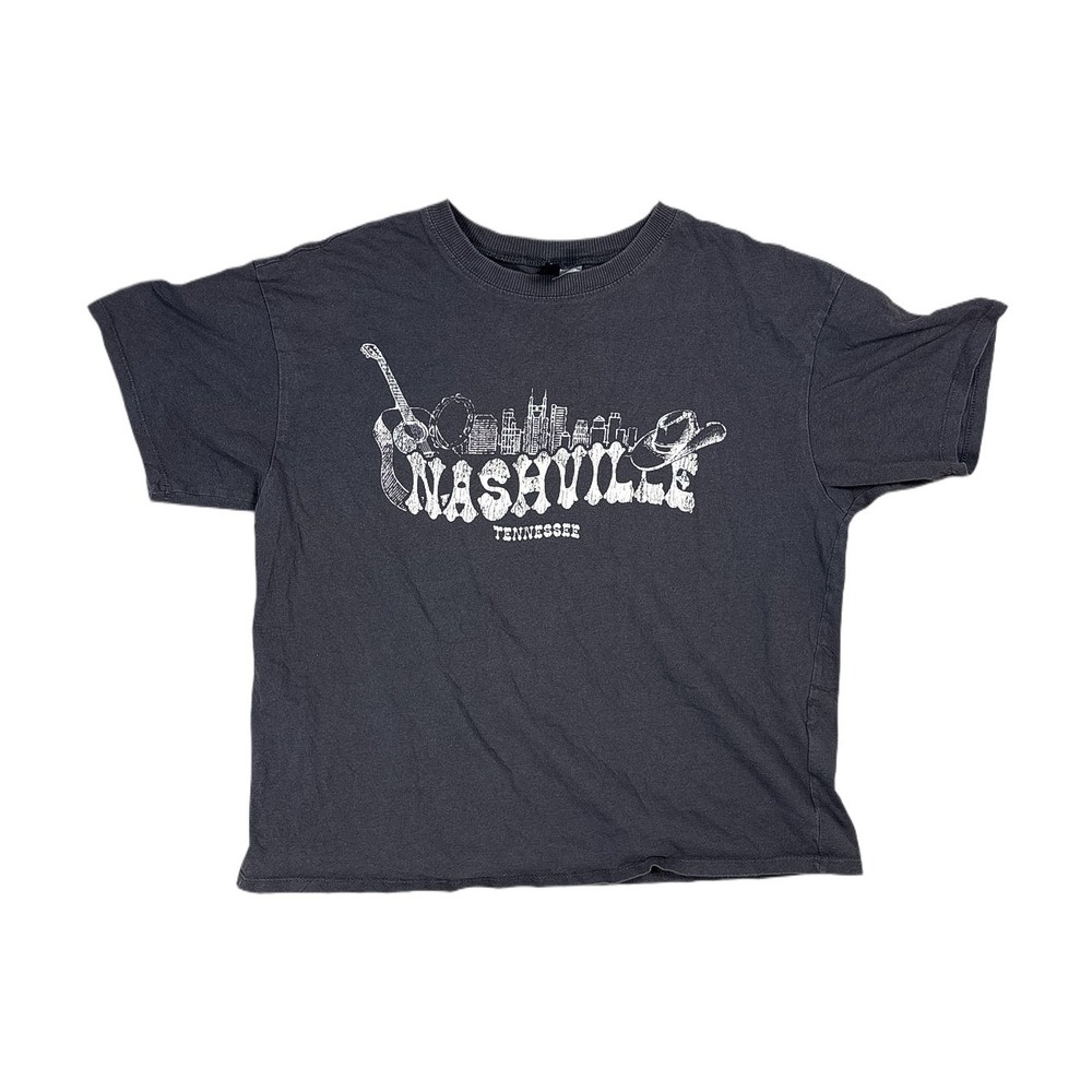 H&M Divided Nashville Graphic Tee Womens XL Gray Good Boxy Faded Grunge T-Shirt
